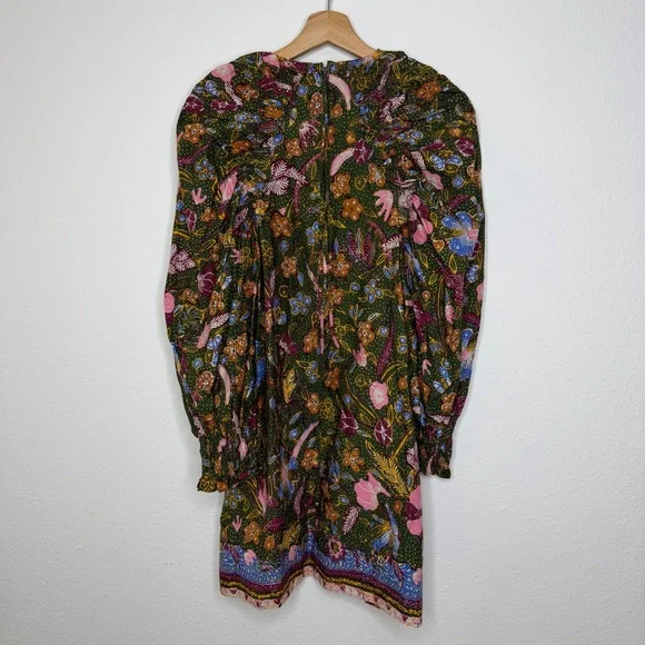 Ulla Johnson Green Devya Floral Print Ruffle Cotton Short Mini Dress - Picture 8 of 10